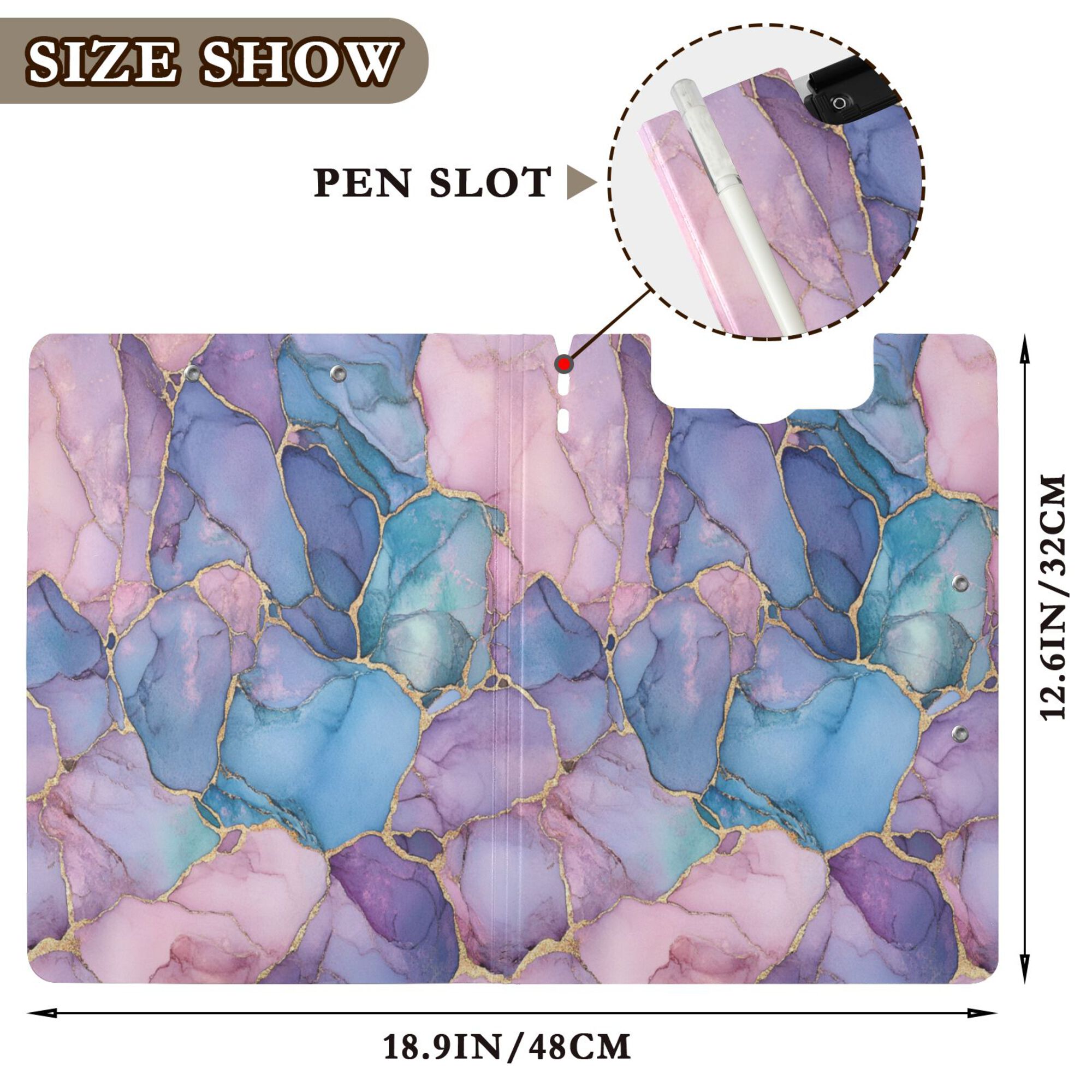 FORMRS A4 Clipboard Folder with Pen Holder Horizontal Foldable School Office Binder, Pink Marble Pattern