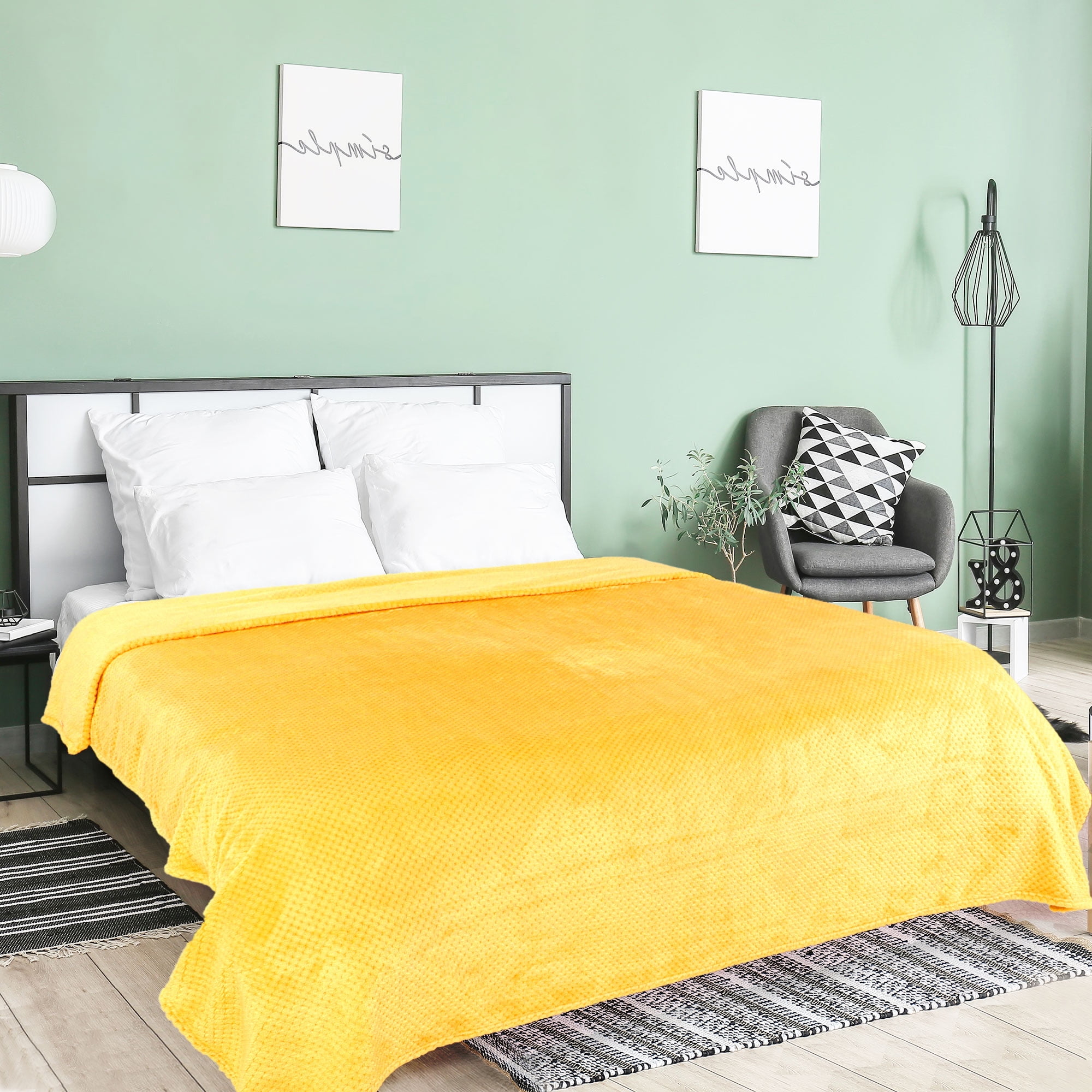 Unique Bargains Soft Flannel Fleece Velvet Blanket Yellow 78" x 90"