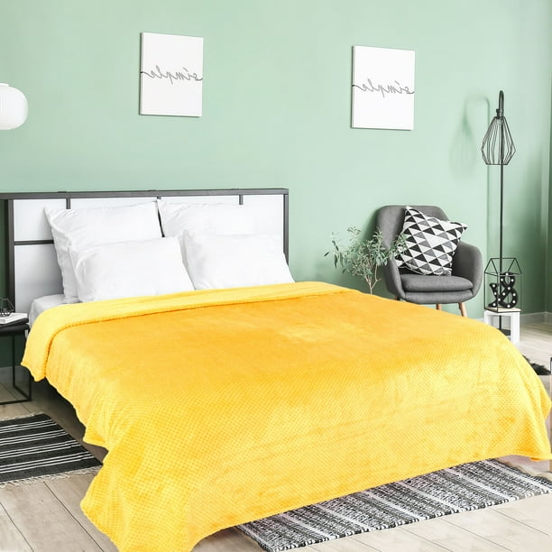 PiccoCasa Luxury Fleece Bed Blanket Woven Mesh Yellow 60"x78"