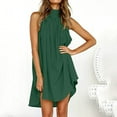 thumbnail image 2 of Womens Dresses Summer Sleeveless Strappy Halterneck Off Shoulder Elegant Solid Beach Cami Irregular Mini Swing Mini Casual Dress Green L, 2 of 6