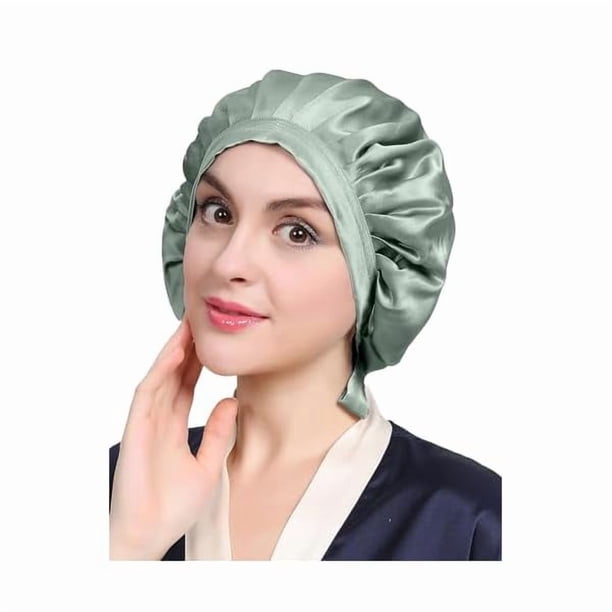 wonima11 100% Mulberry Silk Bonnet Flat Front Silk Night Sleep Cap Adjustable Hair Wrap for Sleeping, Avocado Green