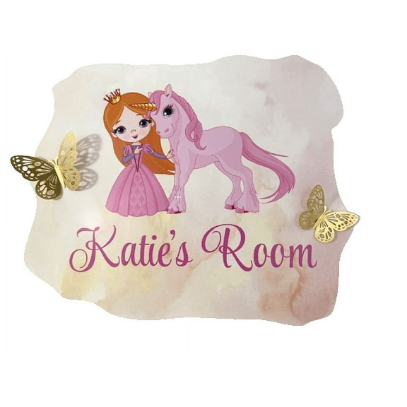 3D Bedroom Wall Decal Sticker For Girls Custom Designs With 3D Butterfly Cute Princess With Unicorn & 3D Cute Butterflies - Easily Applied And Removable - Size: 26 In X 14 In