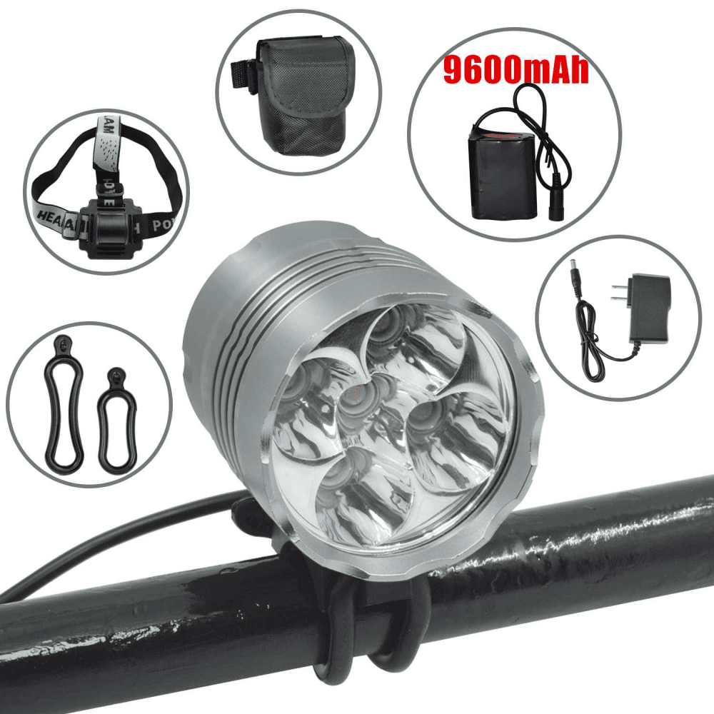 10000 Lumens 5*XML T6 LED Bike Light Rechargeable 9600mAh Battery Pack Bicycle Light Headlight
