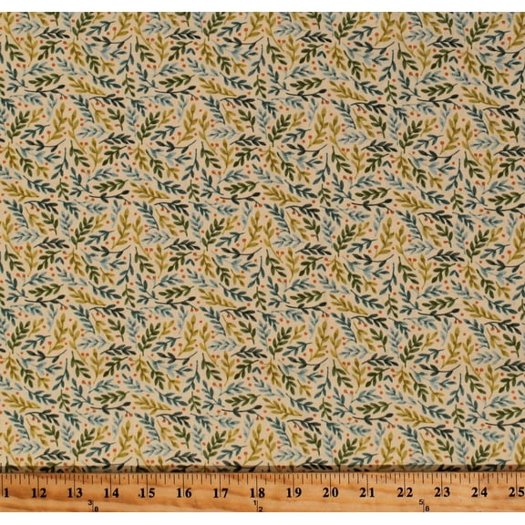 Cotton Effie's Woods Floral Foliage Leaves Fronds Ferns Forest Woodland Cream Cotton Fabric Print by the Yard (56015-12)