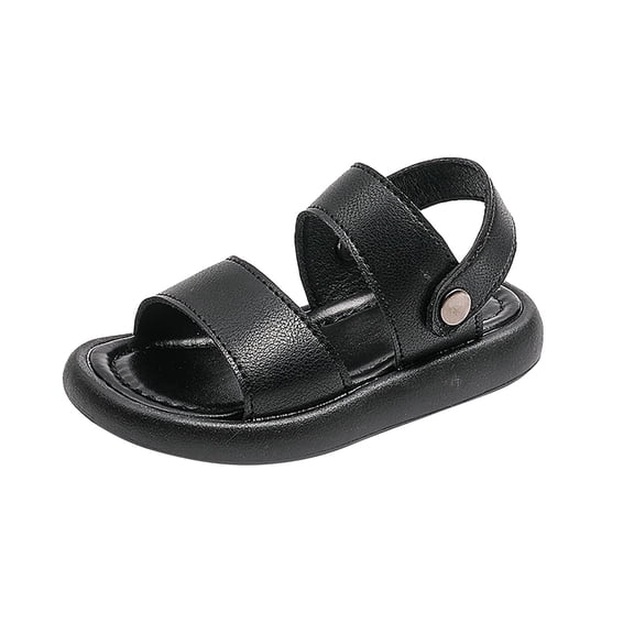 LNMQLPDBS Toddler Girl Sandals Solid Color Leather Soft Soled Non-Slip Sandals Comfort Open Toe Casual Slippers for Kids Toddler Summer Shoes for School and Outdoor Athletic Black 12-18 Months
