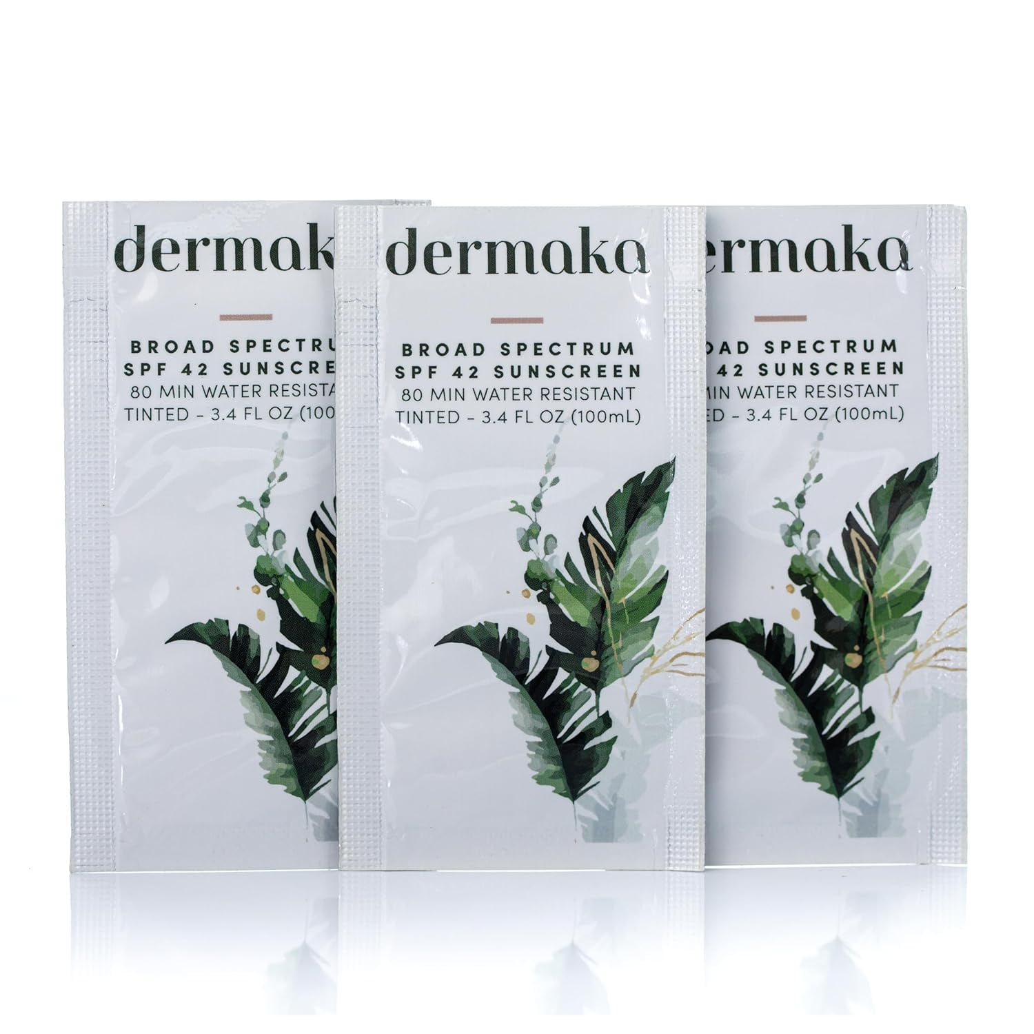 Dermaka Tinted Sunscreen SPF 42, Anti-Aging, Adults & Teens, 5ml 25 Packets, Water Resistant 80 Min
