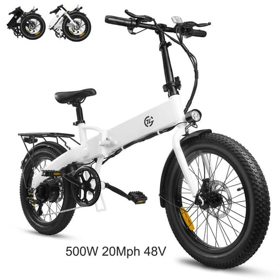 750W Peak Electric Bike for Adults,500W Motor, 20"x2.5" Fat Tire Folding Ebike,48V 7.8Ah Battery 43Miles long ranges,Up to 24MPH Max Speed