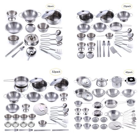 - 18PCS/25PCS/32PCS/40PCS Play House Toys Super Anti-fall Stainless Steel Boys and Girls Toys Children's Play House Kitchen Toy Sets