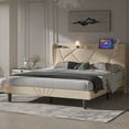 thumbnail image 6 of NISIEN Full Size Bed Frame with Charging Station, Upholstered Platform Bed with Wingback Storage Headboard, Beige, 6 of 11
