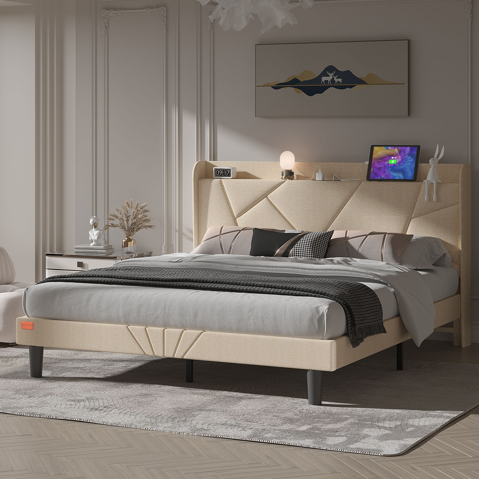 Nisien Full Size Upholstered Platform Bed with Charging Station photo 8