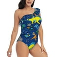 thumbnail image 3 of Easygdp Dinosaur In Space Women's One Shoulder Ruffle Monokini Bathing Suits with Removable Chest Pad, Quick Drying - Large, 3 of 8