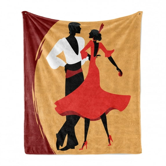 Spanish Soft Flannel Fleece Blanket, Spanish Dancers in Folk Dress Silhouettes Passion Performance Lovers Vintage Design, Cozy Plush for Indoor and Outdoor Use, 50" x 60", Multicolor, by Ambesonne