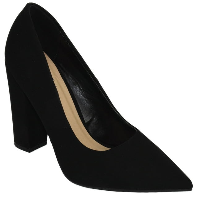 Not Just A Pump Women Thick Chunky Block High Heels Pointed Toe Dress / Casual Shoes OGDEN-S Black Nubuck Suede 10
