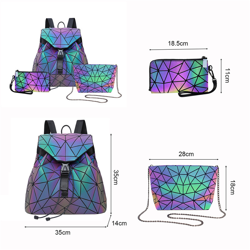 3 Pcs Set Luminous Backpack Bag Wallet luminous backpacks womens three piece set crossbody bag  main image 4