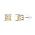 thumbnail image 2 of 1 Ct Princess Cut Studs Natural Morganite 18K White Solid Solid Gold Everyday Dainty Earrings Screw Back, 2 of 7