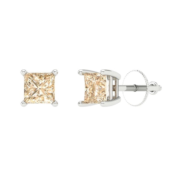 Clara Pucci 1Ct Natural Morganite Princess Cut VVS1 Screw Back Stud 18k Solid hypoallergenic Gold Designer Earrings For February
