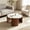White + MDF + Sintered Stone + Modern, variant on AUU 31.5" Modern Glossy Travertine-Look Sintered Stone Round Coffee Table with Thick Walnut Slab Legs – Luxurious Circular Center Table for Organic Modern Living Room