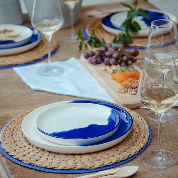 Thyme & Table Blue Drip 12-Piece Ceramic Dinnerware Set - Walmart