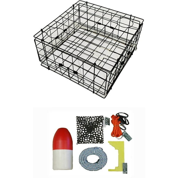 KUFA Vinyl Coated Crab Trap & Accessory Kit (100' Lead CoreRope, Clipper,Harness,Bait Case & 11" Red/White Float) S60+CAC1K