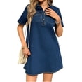 thumbnail image 5 of Women Summer Denim Dress Short Sleeve Button Down Collared Loose Fit Casual Jean Mini Dress, 5 of 6
