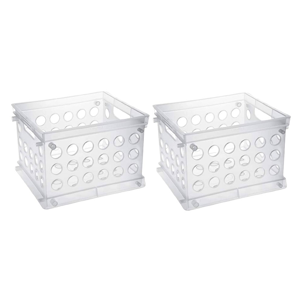 Sterilite Mini Crate Storage Organizer Integrated Handles Plastic Clear, 2-Pack