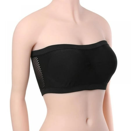 

Women Strapless Bandeau Bra Seamless Bralettes Mesh Hallow Out Back Ladies Stretchy Chest Wrap Soft Bandeau Crop Tube Top Padded Bra