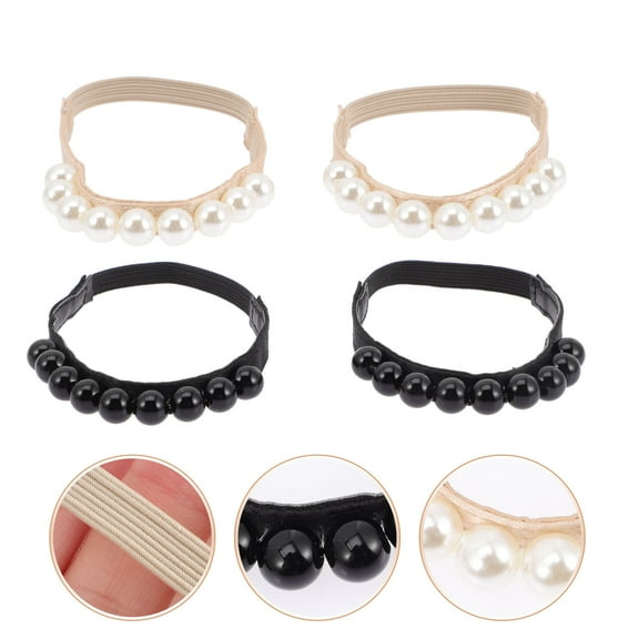 SEWACC 2Pairs Elastic Heel Strap for High Heels in Black with Elastic Band and Pearl Design