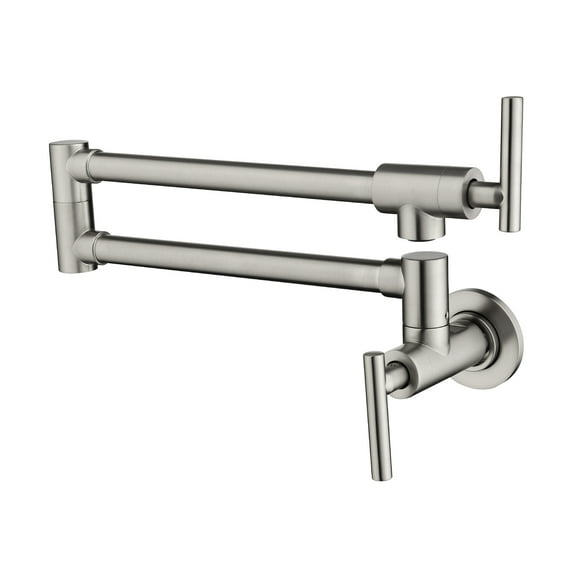 Cobbe Folding Kitchen Faucet Wall Mount Kitchen Pot Filler with Double Section Swing Arms Brushed Nickel