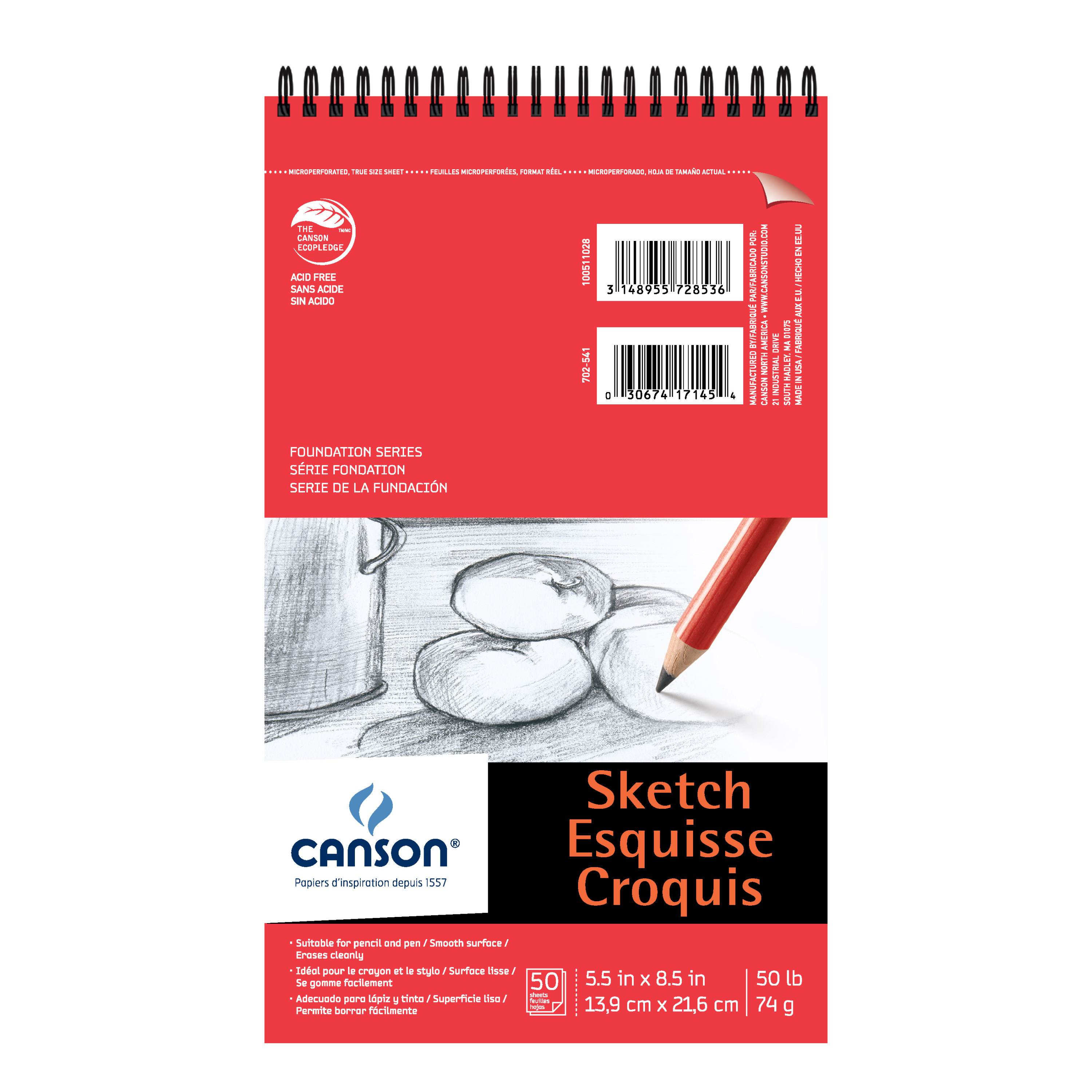 Canson Foundation Series Sketch Pad, 5.5in x 8.5in