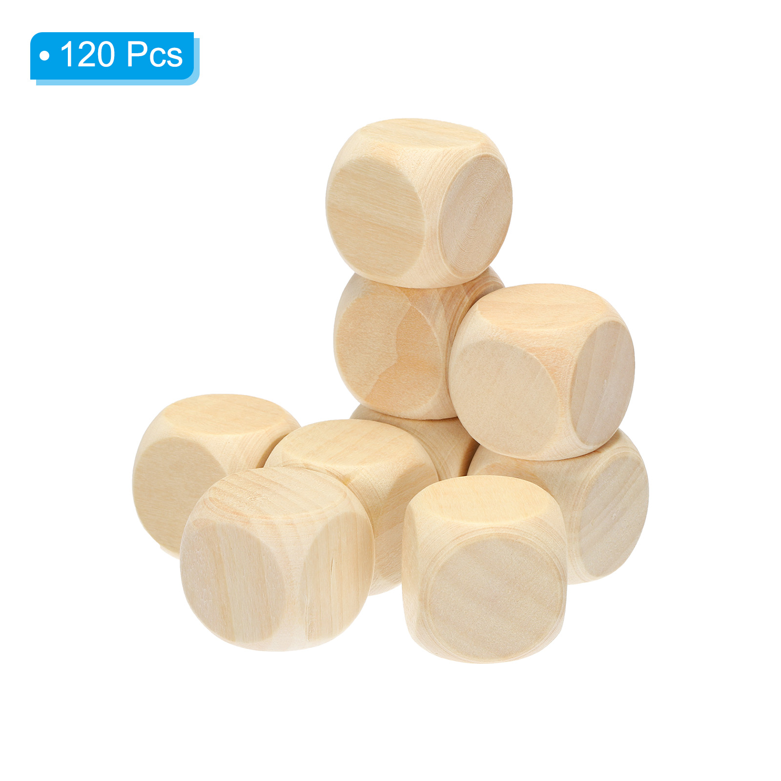 Uxcell 20mm Wooden Blank Dice, 120Pcs Unfinished 6 Sides Cube Dice with Round Corner