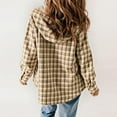 thumbnail image 4 of Tiqkatyck Womens Clothes Clearance Women's Plaid Fashion Casual Long Sleeve Pocket Button Plush Hooded Coat Womens Tops Khaki M, 4 of 5