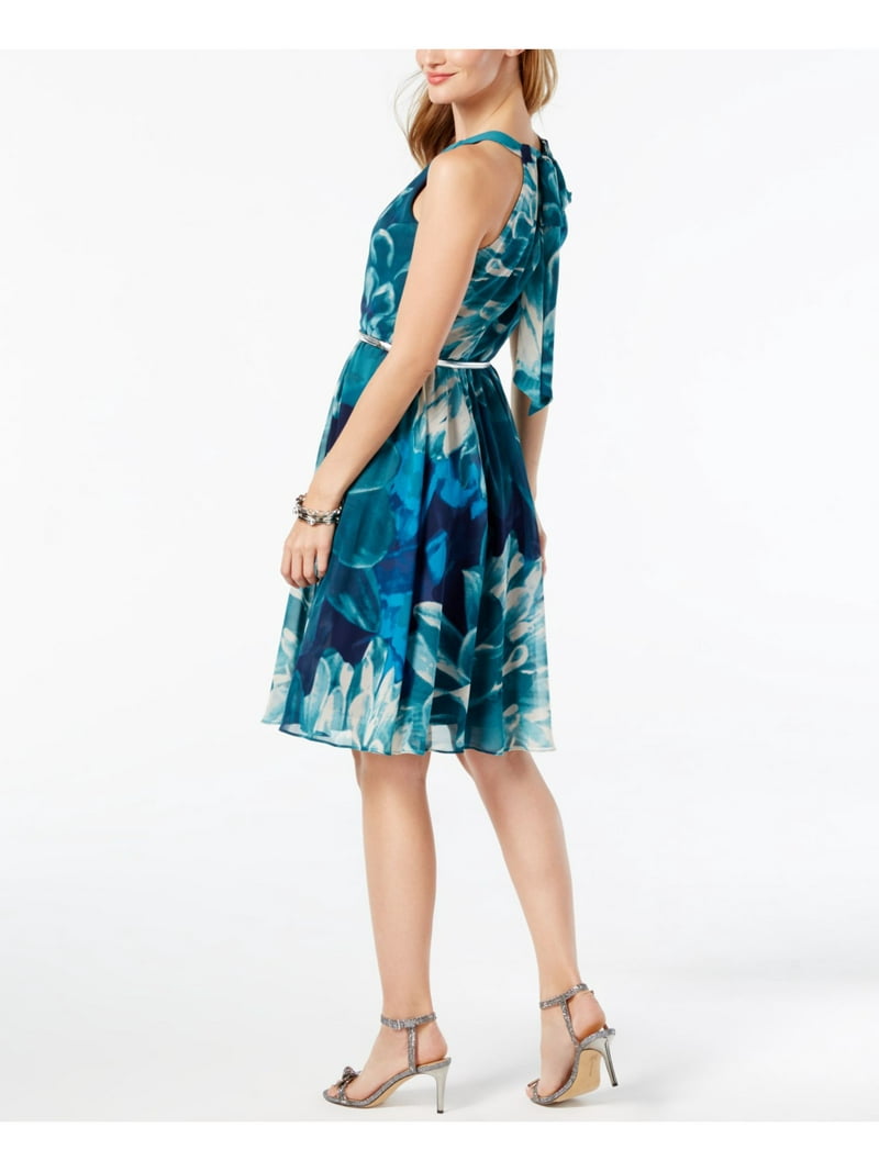 slim fit dress slacks Women Fit and Flare Blue Below Knee Dress – Amy's Cart main image 1