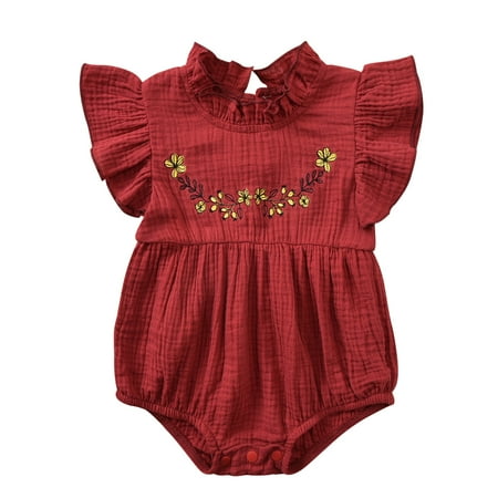 

Infant Baby Girls Summer Flying Sleeve Romper Fashion Embroidery Splicing Wrap Fart One-piece Romper Cute Baby Triangle Creeper