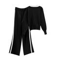 thumbnail image 6 of Odeerbi Winter V Neck Knit Sweater Sets Women 2 Piece Cotton Clothing Set 2025 Casual Long Sleeve Sweater Sets Stripe Tops Long Pants Suits Black, 6 of 6