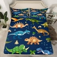 thumbnail image 2 of Homewish Wild Dinosaur Bed Sheets,Retro Rustic Dino King Sheets,Deepblue Brown Green Sheet Set For Boys Kids,Breathable Home Decor,4pcs, 2 of 7