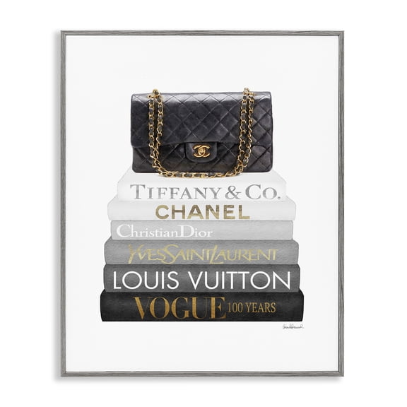 Stupell Industries Contemporary Black Glam Purse Chic Modern Bookstack Gray Framed Giclee Art, 11 x 14, by Amanda Greenwood