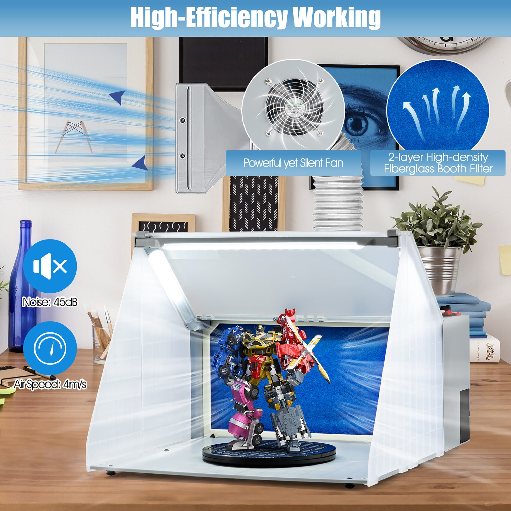 Costway Airbrush Spray Booth Kit Portable with LED Light&Filter Hose for Model Painting DIY