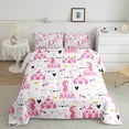 thumbnail image 2 of jejeloiu Cartoon Princess Queen Comforter Set,Girls Castle Bedding Sets,Kawaii Bowtie Bowknot Bedding Comforter Set,Lightweight Room Decoration Reversible,3pcs, 2 of 8