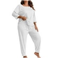 thumbnail image 5 of Plus Size 2PC Pajamas Suit for Women Three Quarter Sleeve Crewneck Pullover Shirt Elastic Waist Pants Sleepwear Set White 2XL, 5 of 5
