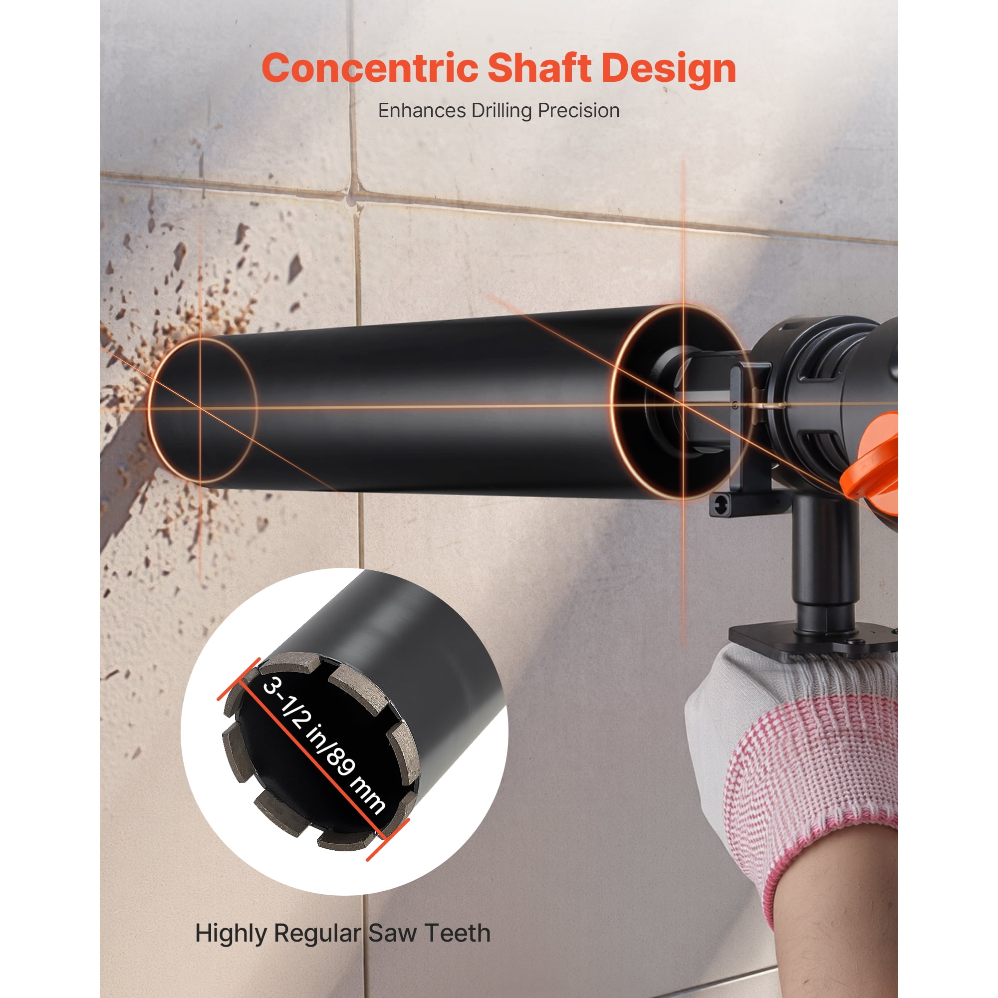 KFFKFF 3-1/2 inch Diamond Core Drill Bit, 14 inch Depth, 1-1/4 in-7 Thread, Durable Wet Core Bit for Concrete, Brick, and Masonry Applications
