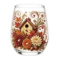 thumbnail image 2 of Tuvgenk Fall Embroidery Print Stemless Wine Glass with Birdhouse Design Transparent Drinking Cup for Thanksgiving Decor in Birdhouse Pattern, 2 of 7