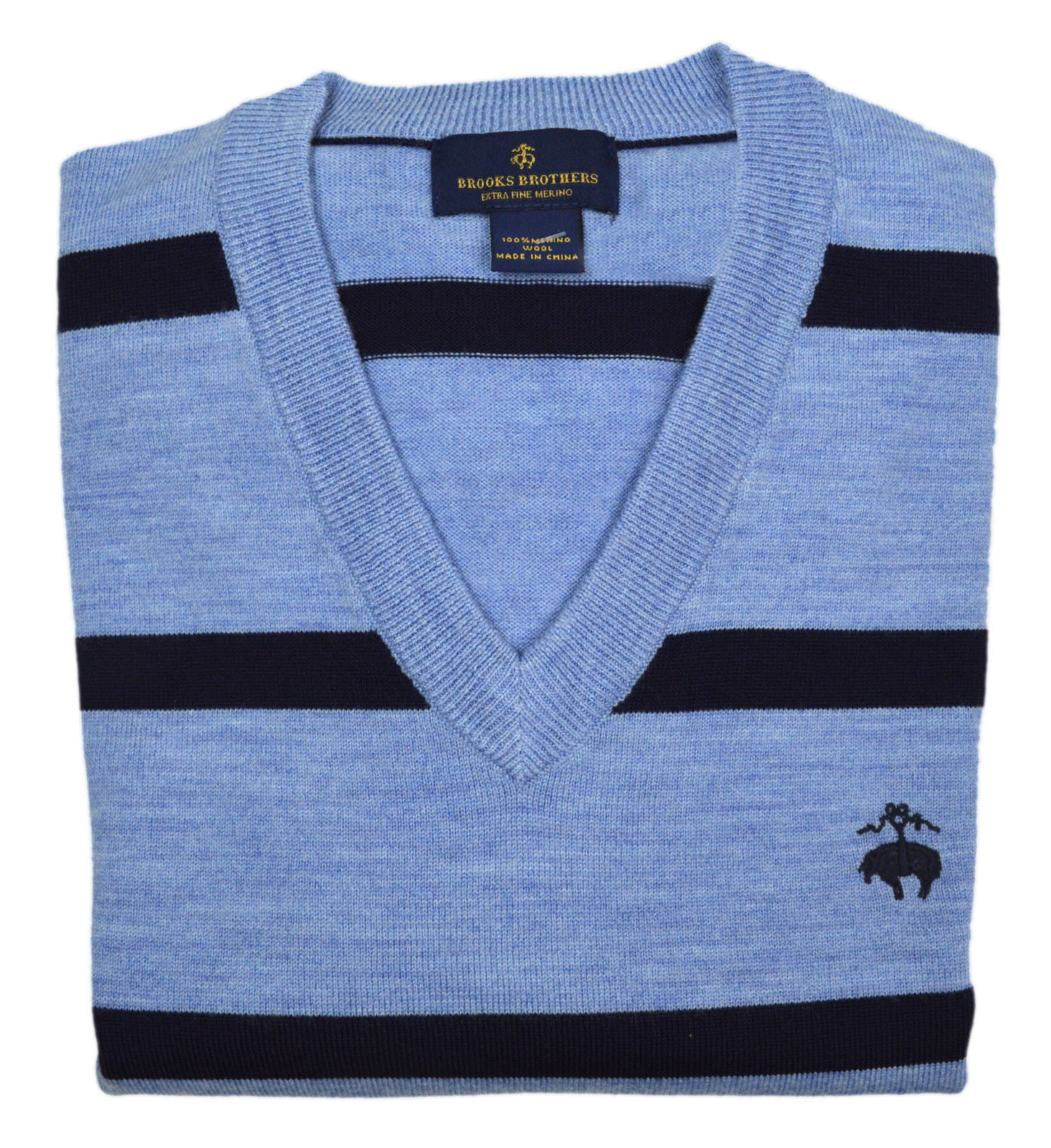 New Brooks Brothers Mens Blue Striped V-Neck Merino Wool Sweater Sz XS ...