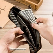 Bullcaptain Genuine Leather Wallet for Men Large Capacity ID Window Card Case with Zip