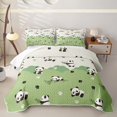 thumbnail image 2 of Manfei Cute Panda Quilt Full, Cartoon Paw Print Full Bedspread Sets, Green, 3pcs, 1 Coverlet and 2 Pillowcases, 2 of 7