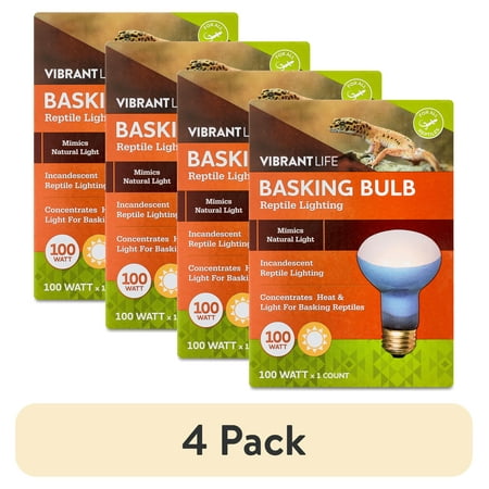 (4 pack) Vibrant Life Basking Bulb for Reptiles, 100 Watts, Terrarium Habitat Lighting