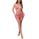 thumbnail image 2 of Conjuntos de bikini de halter de color bloque con ondas de agua para mujer, 3 piezas, parte inferior triangular, cubierta de malla, trajes de baño, rosa rojo mediano, 2 of 5