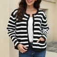 thumbnail image 2 of Cardigan à Rayures pour Femmes, Chandail Tendance à Manches Longues, Boutonné, Col Ras du Cou, Cardigans en Tricot, 2 of 8