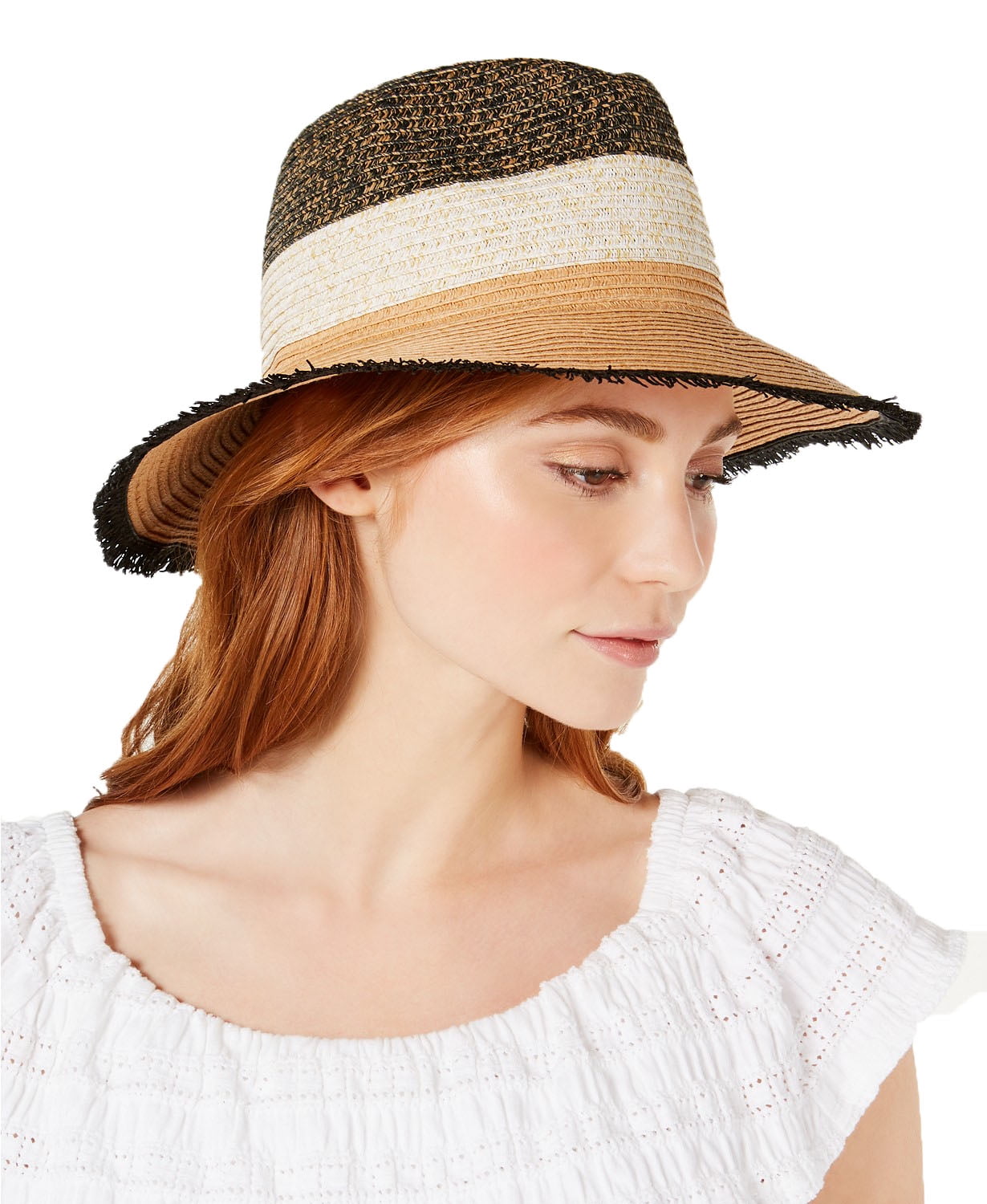 Photo 1 of INC International Concepts Tweedy Colorblocked Panama Hat (Black/Tan)
