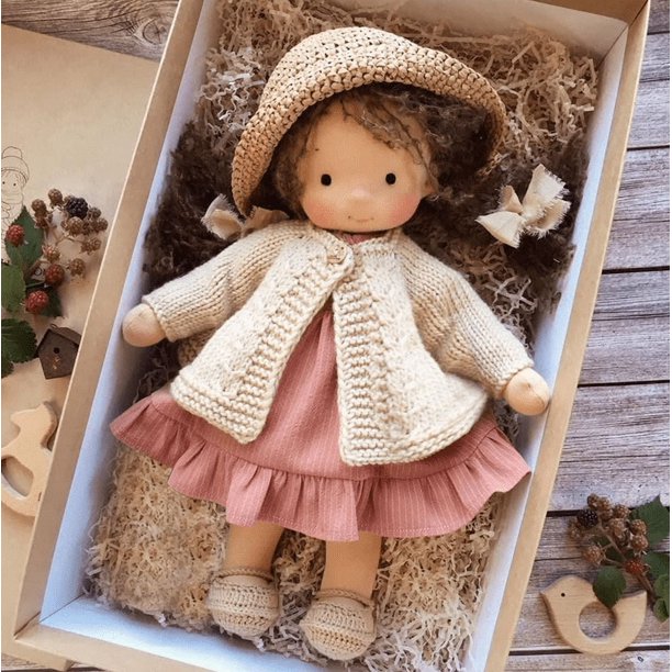 TUTUnaumb Muñeca Waldorf navideña de punto, muñeca de peluche, muñeca de esmalte para bebé con lazo, juguete de peluche para niña, regalo de cumpleaños de Navidad para niños, decoración navideña,
