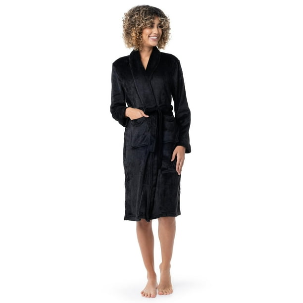 Bata polar Fruit of the Loom para mujer, color negro, talla 2X